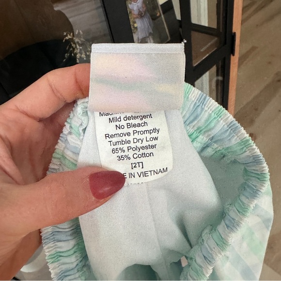 Gingham checkered print swimming trunks shorts mint drawstring toddler boys baby - Picture 3 of 6